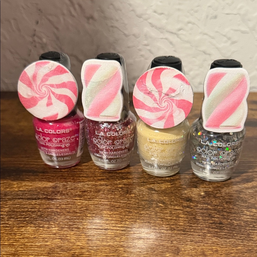 L.A. Colors Candy Swirl Nail Polish Set - Pink, White, Gold, Silver
